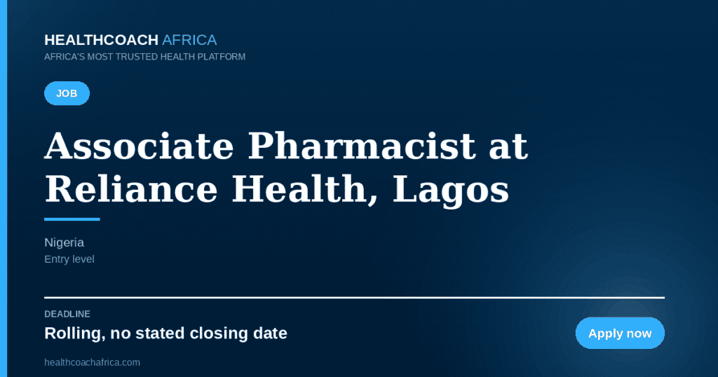 Reliance Health Associate Pharmacist job Lagos application notice