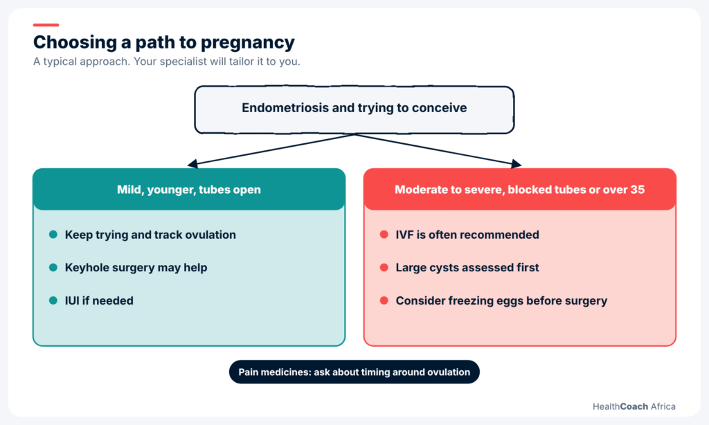 Decision diagram of fertility options for women weighing endometriosis and getting pregnant