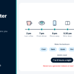 Daily timeline diagram showing evening habits and tips for better sleep, from caffeine cut-off to bedtime